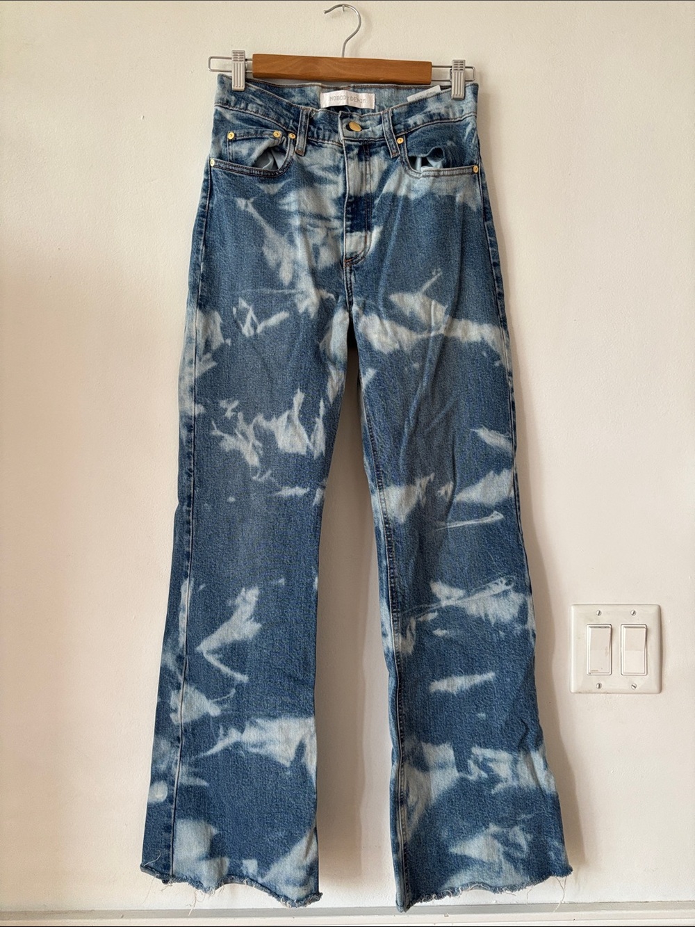 Nobody Denim Blue and White Tie-Dye Wide Leg Jeans